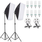 Kit de 2 softboxuri, soclu de 4 becuri, 2 trepiezi reglabili 200 cm, 8 becuri de 85W