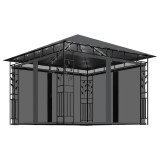 Pavilion cu plasa anti-tantari&amp;lumini LED, antracit, 3x3x2,73 m