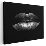 Tablou canvas buze femeie detaliu, alb, negru 1217 Tablou canvas pe panza CU RAMA 50x70 cm