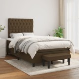 vidaXL Pat box spring cu saltea, maro &icirc;nchis, 120x200 cm, textil