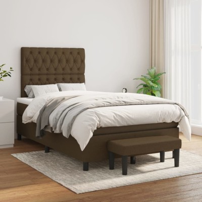 vidaXL Pat box spring cu saltea, maro &amp;icirc;nchis, 120x200 cm, textil foto