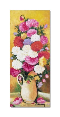 Tablou pictat manual, Vaza cu bujori, parfum de sarbatoare, 60x25cm ulei pe panza, Constantin Feraru foto