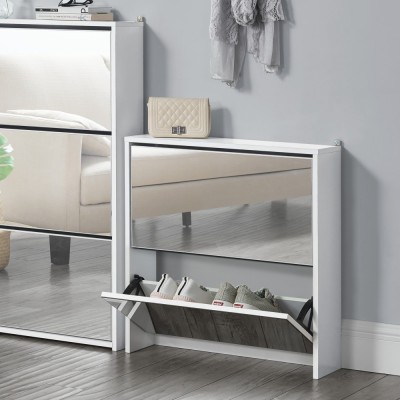 [en.casa] Pantofar Toni, 67 x 63 x 17 cm, PAL melaminat/ oglinda, alb cu 2 compartimente depozitare, 6 perechi pantofi HausGarden Leisure foto