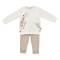 Set bluzita cu maneca lunga si pantaloni lungi Girafa, BabyCosy, 100% bumbac organic, Ecru (Marime: 9-12 luni)