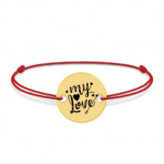 Lover - Bratara snur personalizata banut argint 925 placat cu aur galben 24K cu textul My Love