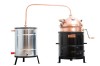 Cazan Tuica 25L cu Amestecator si Focar Lemne, Cupru 99.97%, Racitor 60L, Spirala Cupru, Fabricadetuica.ro