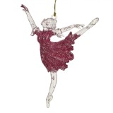 Ornament Brad Crăciun, Model Balerina, Glitter Roz, &Icirc;nălțime 14cm, Oem