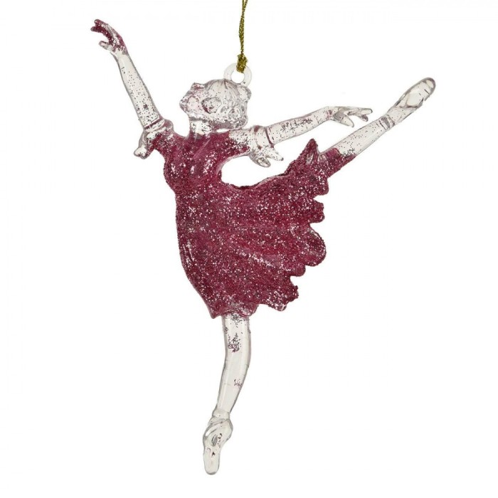Ornament Brad Crăciun, Model Balerina, Glitter Roz, &Icirc;nălțime 14cm