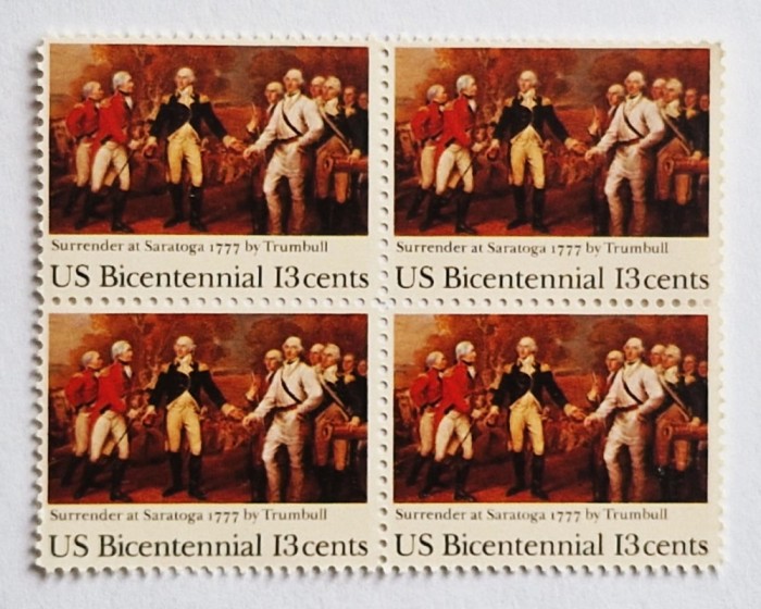 4 timbre Statele Unite bloc de 4 val. MNH 1977 SURRENDER AT SARATOGA # 1728