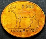 Moneda 5 ORE - NORVEGIA, anul 1971 *cod 2333 B = A.UNC / PATINA CURCUBEU