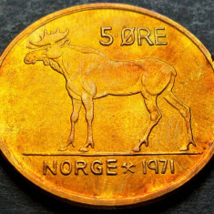 Moneda 5 ORE - NORVEGIA, anul 1971 *cod 2333 B = A.UNC / PATINA CURCUBEU