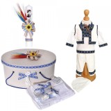 Set traditional, trusou botez, cutie trusou, lumanare si costum national