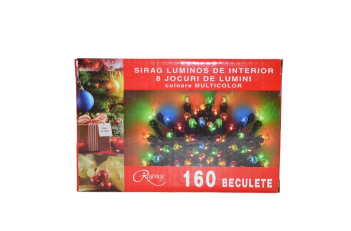 Instalatie de Craciun, sirag luminos cu 8 jocuri de lumini, 160 de beculete multicolore, 8 m