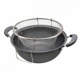 Cratita Friteuza 26cm cu Cos Prajit si Capac Sticla Termorezistenta 3L, Compatibila Diverse Surse Caldura, Otel Carbon &amp; Teflon