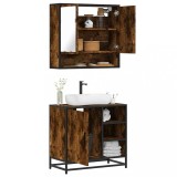 Cumpara ieftin Set mobilier de baie, 2 piese, stejar fumuriu, lemn prelucrat