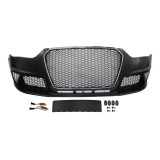 Set bara fata AUDI A4/S4 (B8), 11.2011-12.2015, cu rame cromate, cu gauri spalator; grunduit, de vopsit; type RS4; cu grile; cu suport numar inmatric