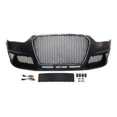 Set bara fata AUDI A4/S4 (B8), 11.2011-12.2015, cu rame cromate, cu gauri spalator; grunduit, de vopsit; type RS4; cu grile; cu suport numar inmatric