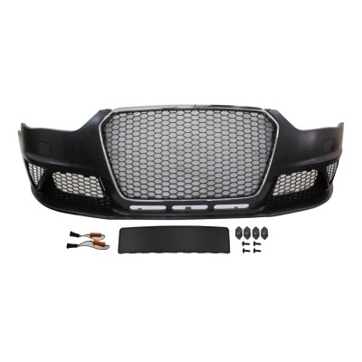 Set bara fata AUDI A4/S4 (B8), 11.2011-12.2015, cu rame cromate, cu gauri spalator; grunduit, de vopsit; type RS4; cu grile; cu suport numar inmatric foto