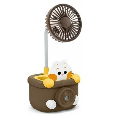 Ventilator de birou, cu suport pentru creioane, ascutitoare, figurina haioasa, cu incarcare USB, din ABS, maro