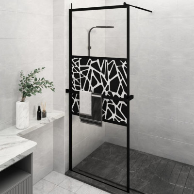 vidaXL Paravan duș walk-in cu raft negru 80x195 cm sticlă ESG/aluminiu foto