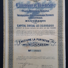 Actiune 1920 Societatea Creditul tehnic / titlu / actiuni