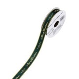 Panglică decorativă pentru brad de Crăciun, verde cu modele aurii, mesaj Merry Christmas, 5m x 16mm, CMCLASS