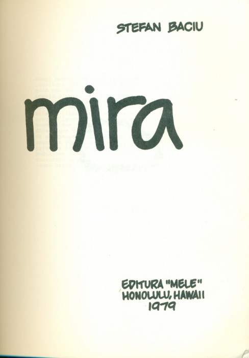 MIRA-Stefan Baciu - Editura ,,MELE&quot; HONOLULU, HAWAII, 1979