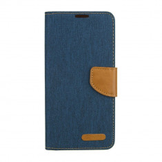 Husa Carte Fancy Canvas pentru Samsung Galaxy S20 FE, Inchidere Magnetica, Navy/Maro foto