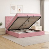 Cumpara ieftin Pat ottoman cu saltea cu headboard Roz 140 x 190 cm Catifea