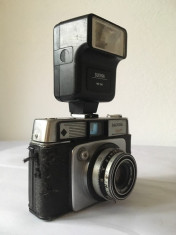 Aparat foto vintage Dacora Super Dignette + blitz Sunpak MX114, pentru colectie foto