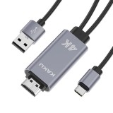 Adaptor HDMI KakuSiga, USB-C, USB, Transmitere imagine si sunet, 1 m, Gri