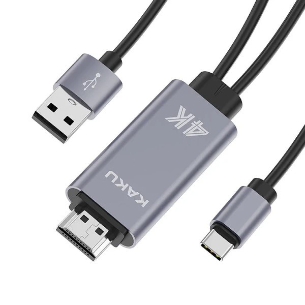 Adaptor HDMI KakuSiga, USB-C, USB, Transmitere imagine si sunet, 1 m, Gri