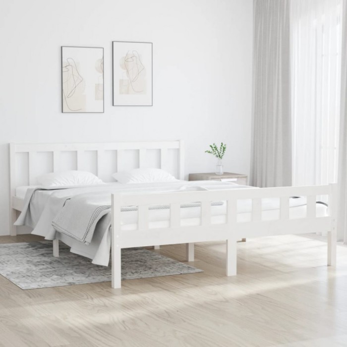 vidaXL Cadru de pat King Size 5FT, alb, 150x200 cm, lemn masiv