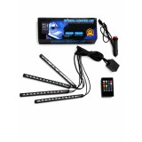 Kit 4 benzi LED picioare RGB auto, 12 LED banda, telecomanda