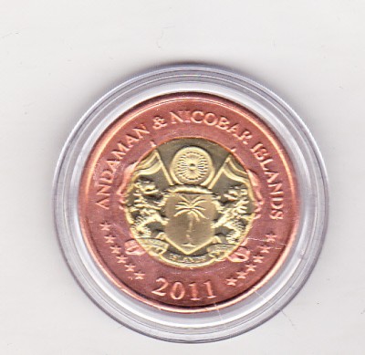 bnk mnd Andaman si Nicobar 20 rupii 2011 unc , fauna , bimetal foto