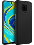 Husa Silicon Silk Touch compatibila cu Xiaomi Redmi Note 9 Pro, interior catifea, Negru