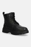 Levi&#039;s bocanci LENNOX femei, culoarea negru, cu toc plat, 000CK-0001