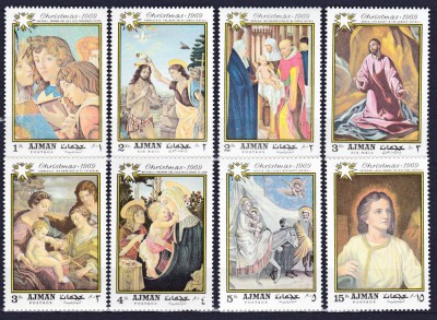 DB1 Ajman 1969 Pictura Religioasa Craciun 8 v. MNH foto