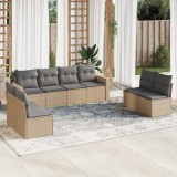 vidaXL Set canapele de grădină, 9 piese, cu perne, bej, poliratan