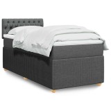 Gossi pat box spring cu saltea, gri inchis, 90x190 cm, textil