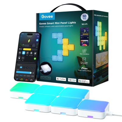 Kit panouri mici luminoase LED Govee H8069, RGBIC, Wi-Fi + Bluetooth, 10 panouri, Alexa , Google Asistant, Matter foto