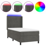 Cumpara ieftin Pat cu arcuri, saltea si LED, gri inchis, 90x200 cm, catifea