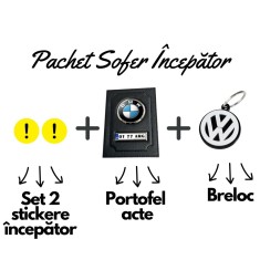 Pachet Cadou sofer Incepator Personalizat , Stickere Incepator, Portofel Auto cu Numar E i Breloc 3D Logo MaE ina