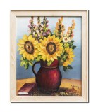 Tablouri cu floarea soarelui pictate manual inramate, 55x45cm rama natur, ulei pe panza, Constantin Feraru