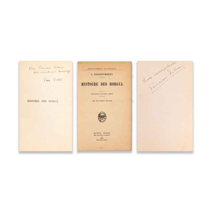 L. Collison-Morley, Histoire des Borgia, 1934, cu dedicație pentru Princesse Martha Bibescu și semnătura acesteia