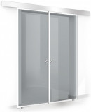 Usa culisanta Boss &reg; Duo model Confort alb, 90+90x215 cm, sticla gri securizata, glisanta in ambele directii, Modern Glass Art