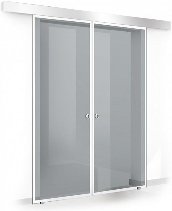 Usa culisanta Boss &reg; Duo model Confort alb, 60+60x215 cm, sticla gri securizata, glisanta in ambele directii