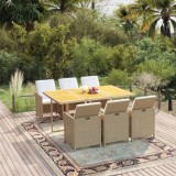 vidaXL Set mobilier pentru grădină cu perne, 7 piese, bej, poliratan 3095554