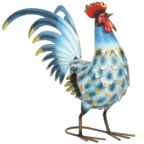 Outsunny Statuetă de cocoș pentru grădină, figură metalică, sculptură de cocoș &icirc;n picioare 41 cm cu ancore de păm&acirc;nt, Multicolor | Aosom Romania