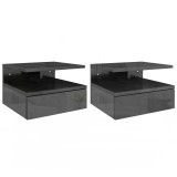 HOMCOM Set de 2 Noptiere Moderne Suspendate pentru Dormitor cu Sertar și Raft, 35x32x22,5 cm, Negru Lucios | Aosom Romania